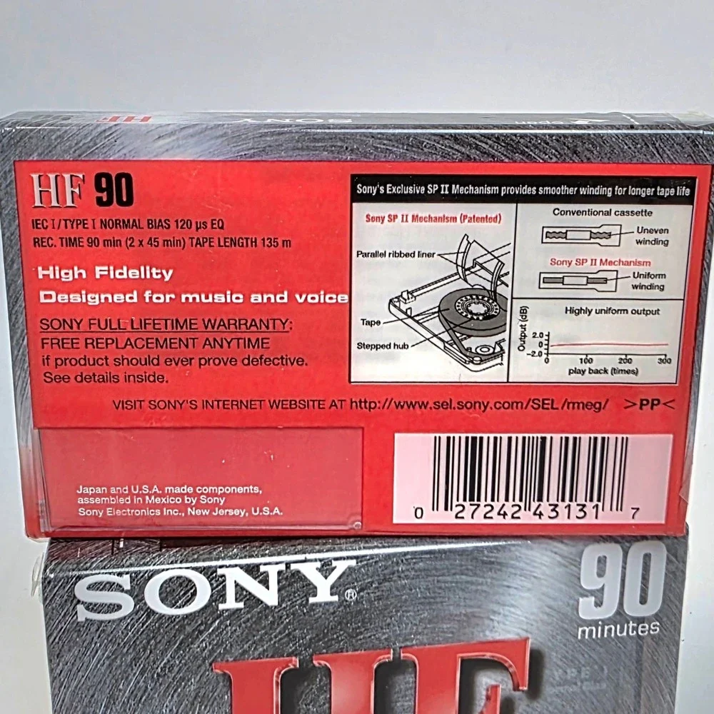 Sony HF 90 High Fidelity Normal Bias Type I Audio Cassette Tapes 2 Pack‎ Sealed